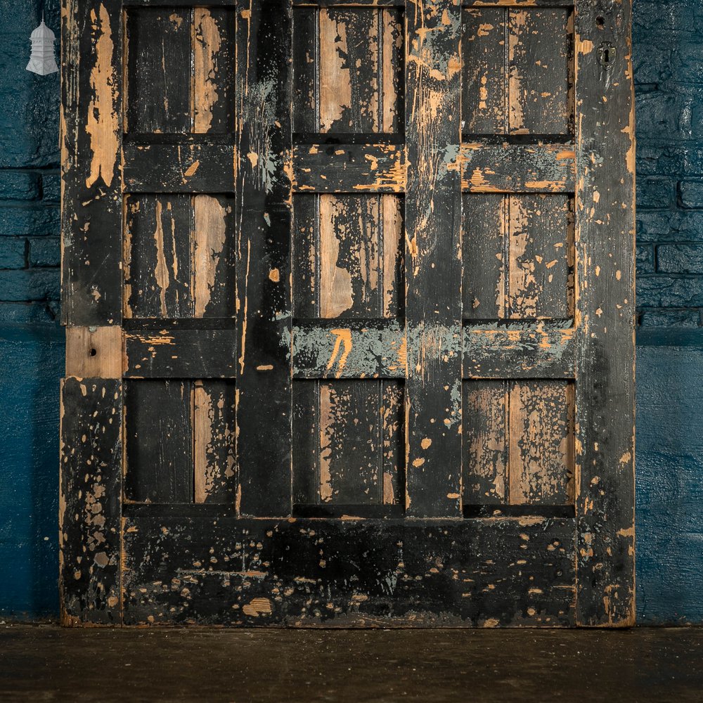 Framed Plank Door, Black Painted Pine Beadboard on Portcullis Style Frame