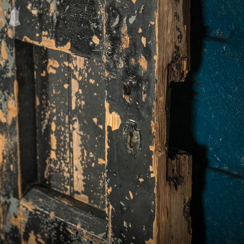 Framed Plank Door, Black Painted Pine Beadboard on Portcullis Style Frame