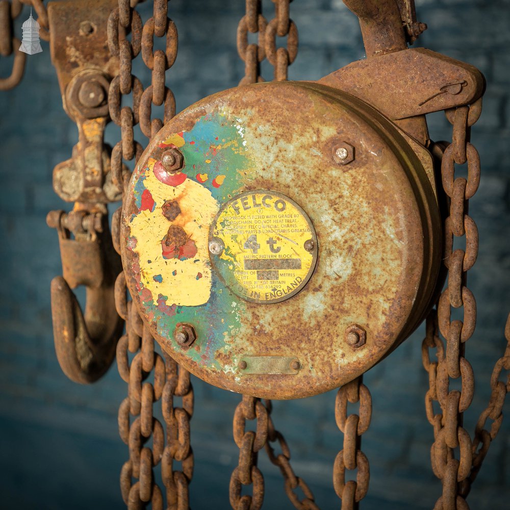 Industrial Block and Tackle, Batch of 4 with Assorted Chains and Turnbuckles