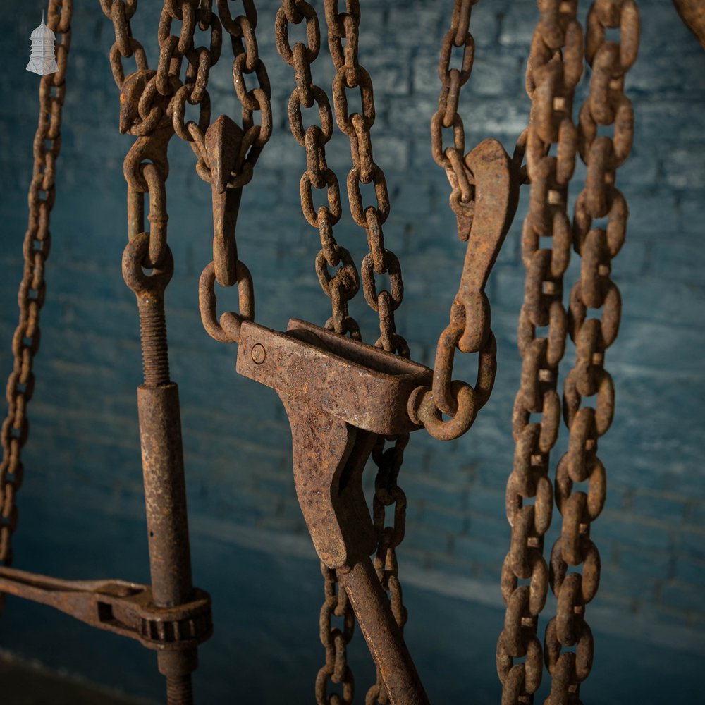 Industrial Block and Tackle, Batch of 4 with Assorted Chains and Turnbuckles