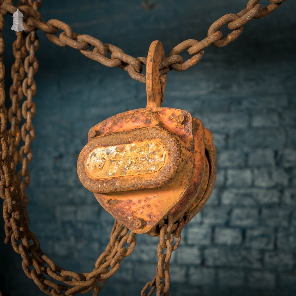 Industrial Block and Tackle, Batch of 4 with Assorted Chains and Turnbuckles