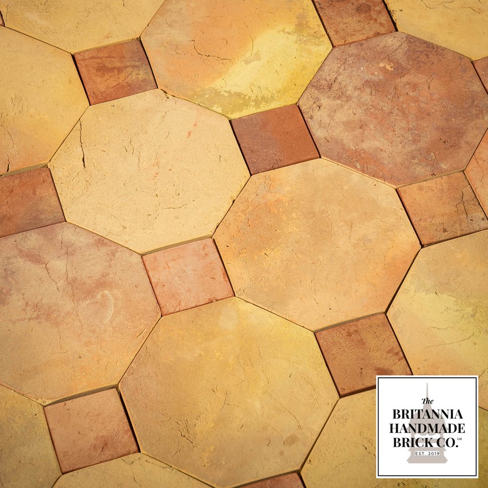 Octagonal and Square Floor Tiles, Geometric Buff and Red Britannia Bricks 11.5 Square Metres