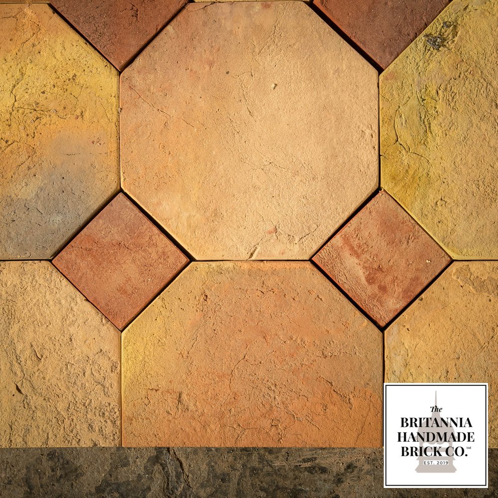 Octagonal and Square Floor Tiles, Geometric Buff and Red Britannia Bricks 11.5 Square Metres