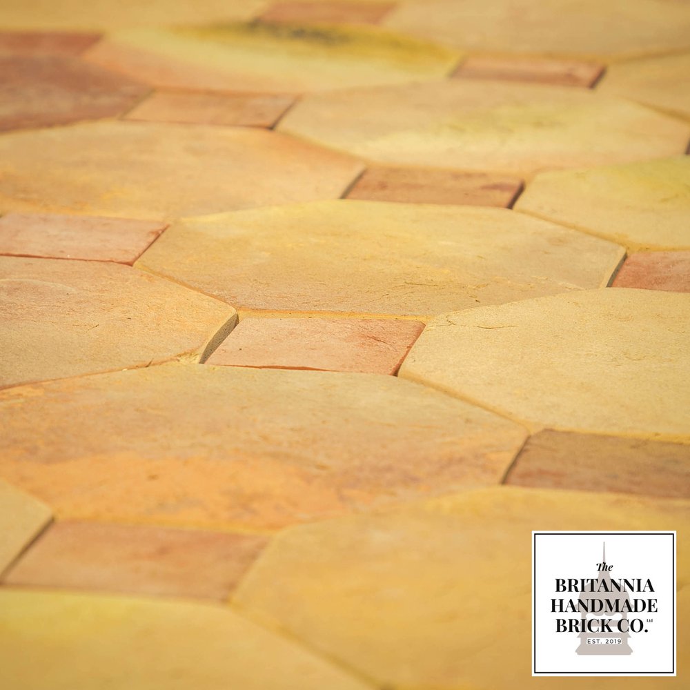 Octagonal and Square Floor Tiles, Geometric Buff and Red Britannia Bricks 11.5 Square Metres