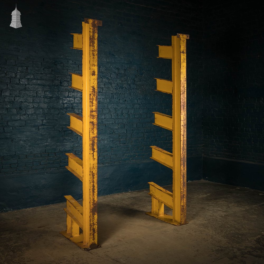 Industrial Pipe Racks, Pair of Yellow Heavy-Duty Cantilever Racks