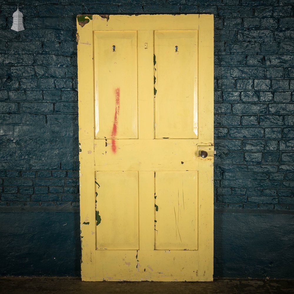 Pine Panelled Door, Moulded 4 Panel Yellow Painted