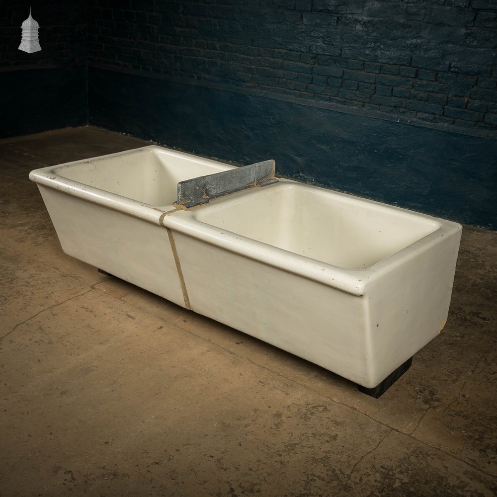 Butler Laundry Sinks, Pair of Belfast Utility Sinks Joined with Sink top Mangle Clamp Plate