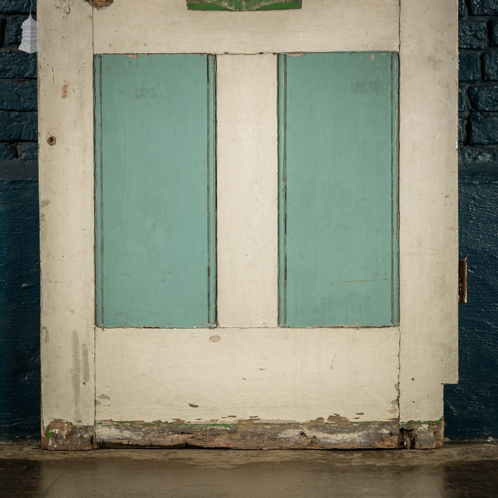 Half Glazed Door, White and Green Painted Pine fitted with 'Arctic' Style Textured Glass