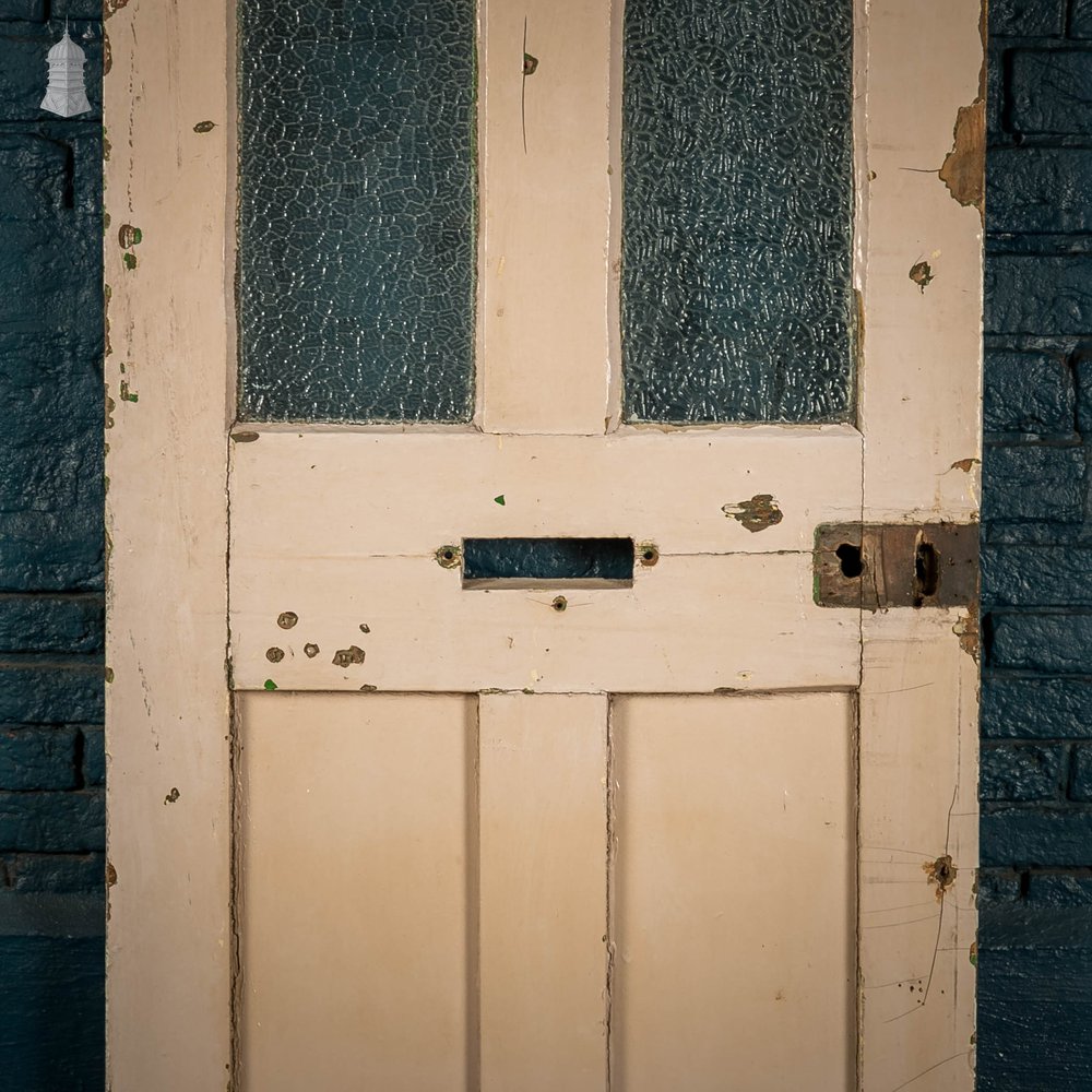 Half Glazed Door, White and Green Painted Pine fitted with 'Arctic' Style Textured Glass