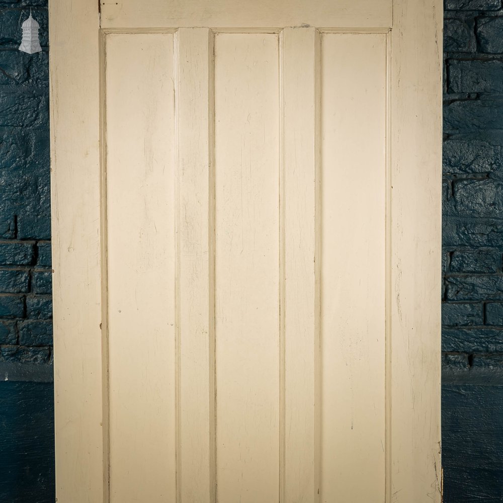 Half Glazed Door, 4 Panel Pine 1930’s Style Fitted With Leaded Cross Reeded Glass