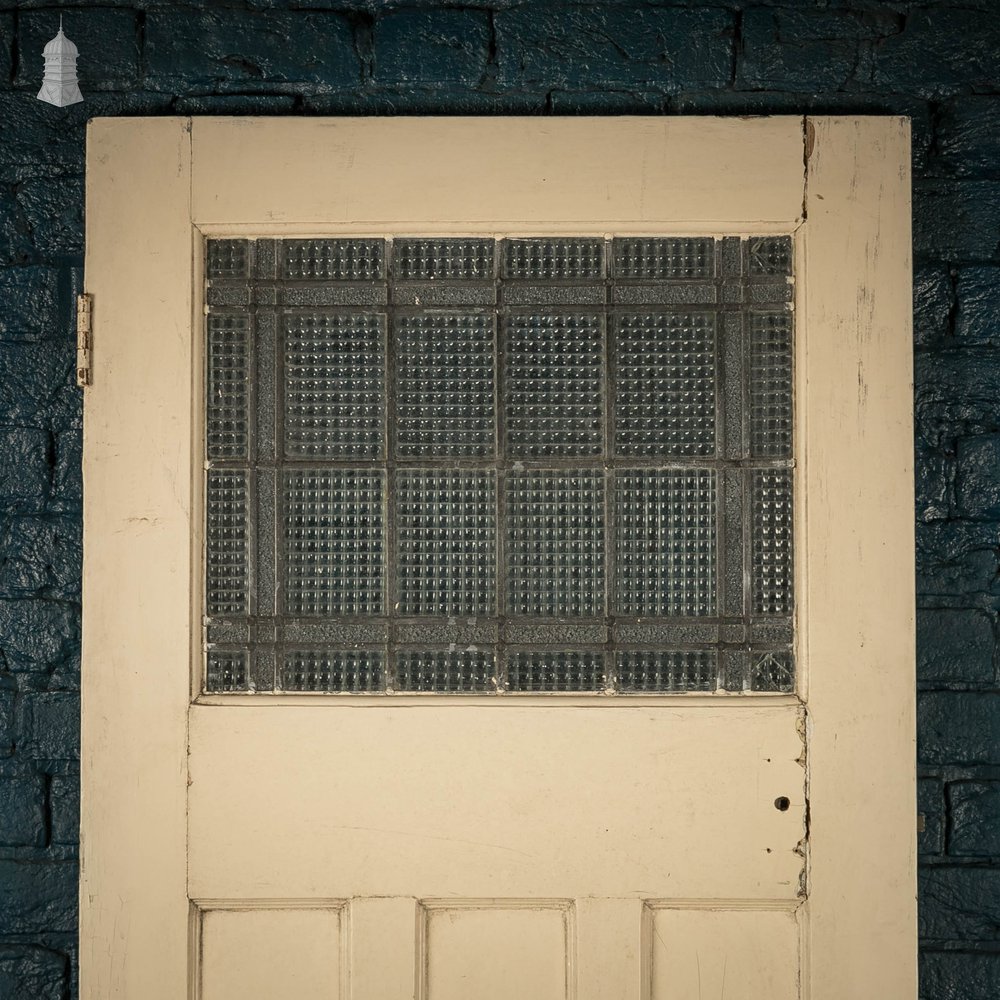 Half Glazed Door, 4 Panel Pine 1930’s Style Fitted With Leaded Cross Reeded Glass