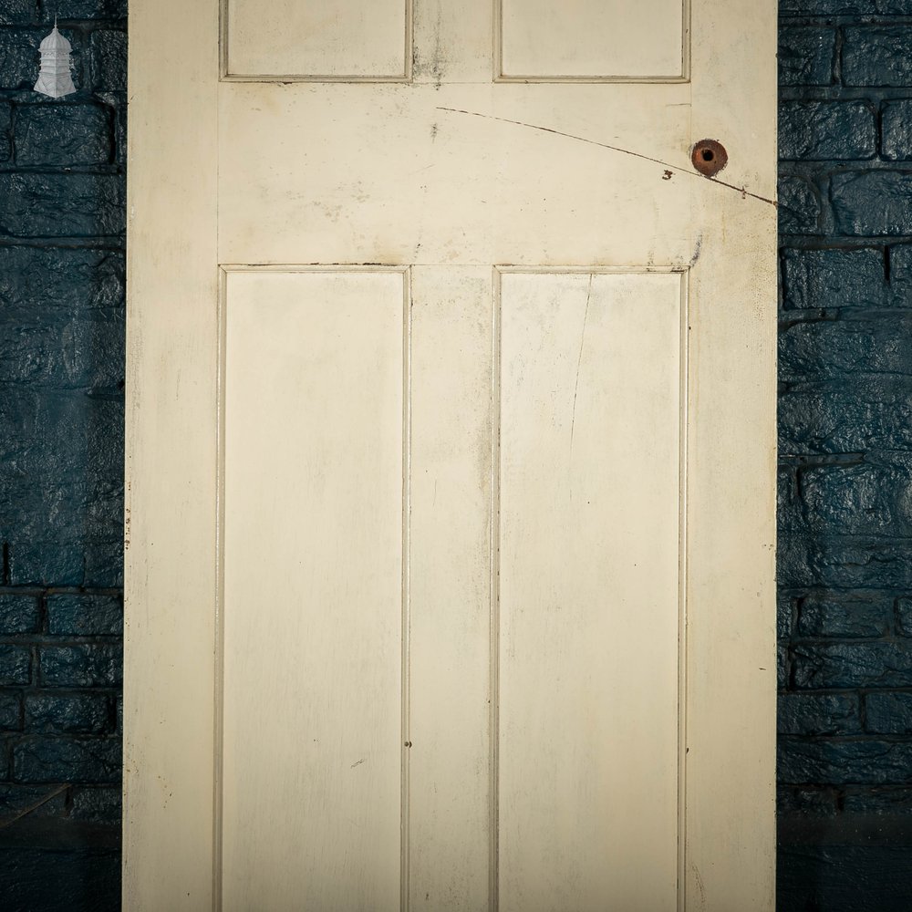 Pitch Pine Panelled Door, 4 White Painted Moulded Panels