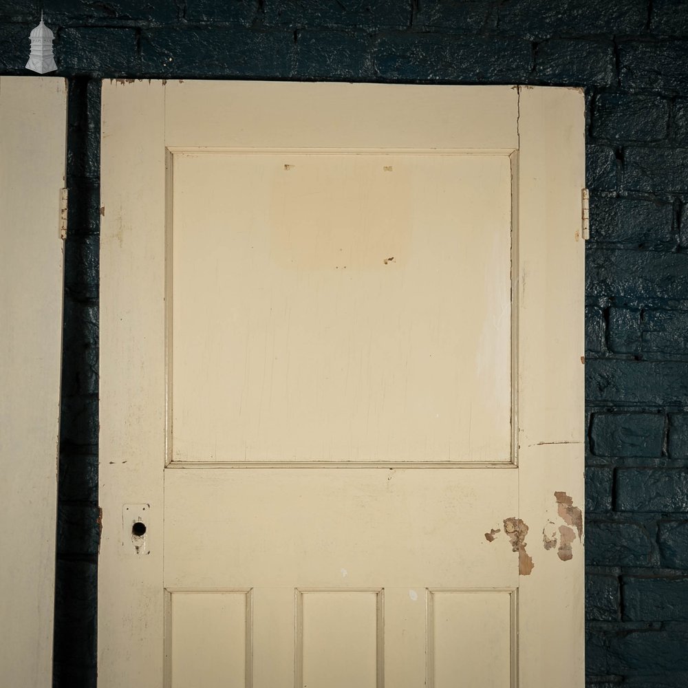 Pine Panelled Doors, Pair of 4 Panel White Painted Doors