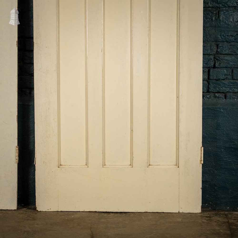 Pine Panelled Doors, Pair of 4 Panel White Painted Doors