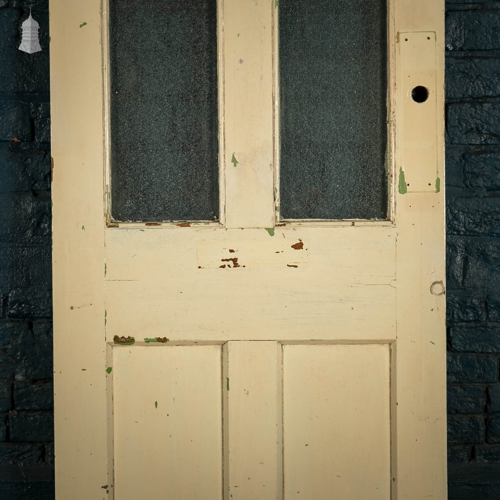 Half Glazed Door, 4 Panel Pine White Painted fitted with Textured Glazing