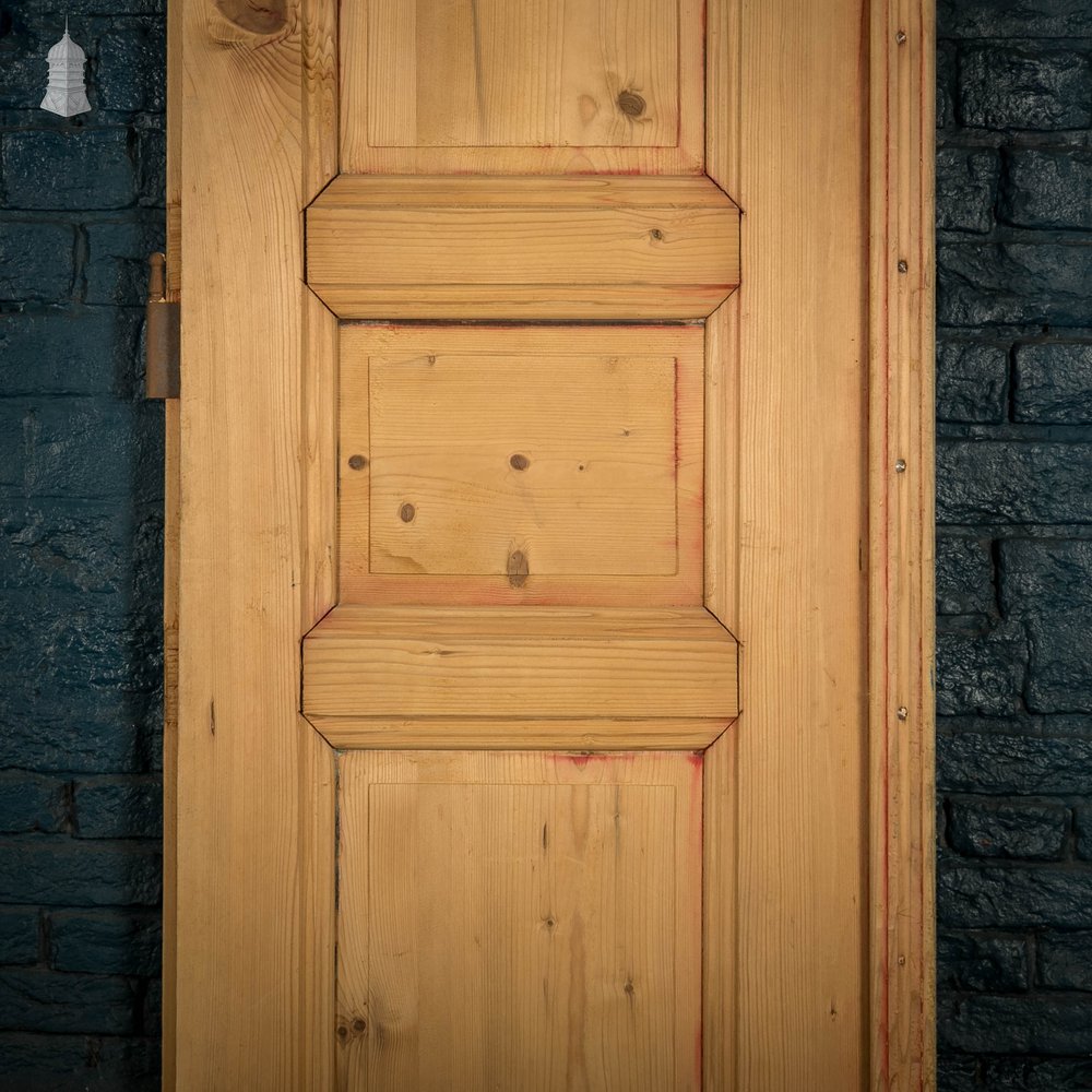 Pine Panelled Door, 19th C French 3 Panel Moulded Pine Door