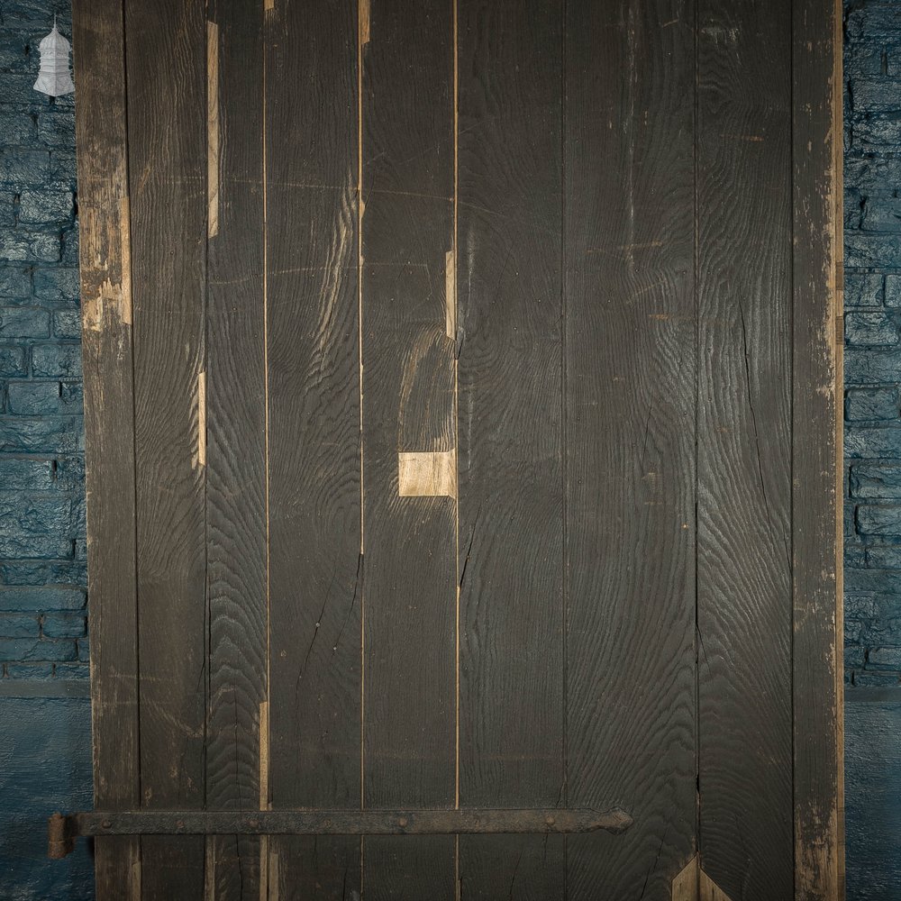 Ledged and Braced Door, Black Painted Oak with Wrought Iron Hinges