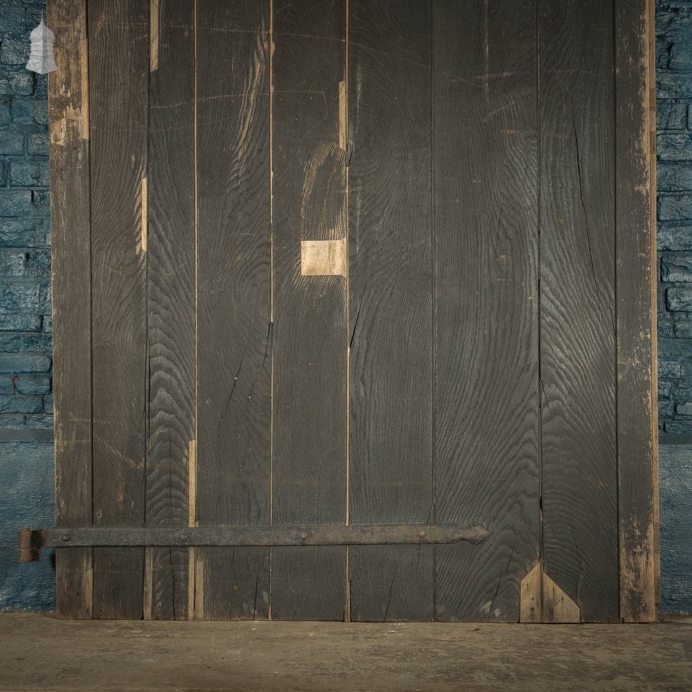 Ledged and Braced Door, Black Painted Oak with Wrought Iron Hinges