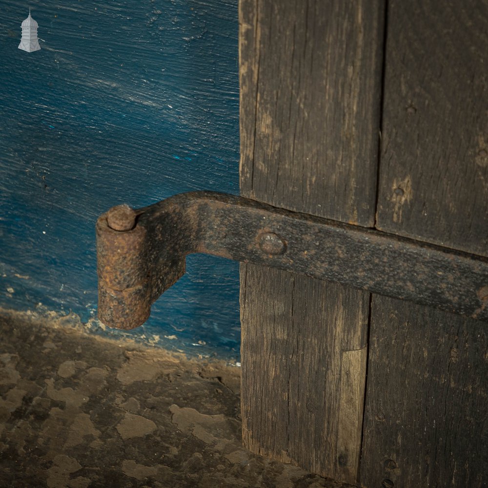 Ledged and Braced Door, Black Painted Oak with Wrought Iron Hinges