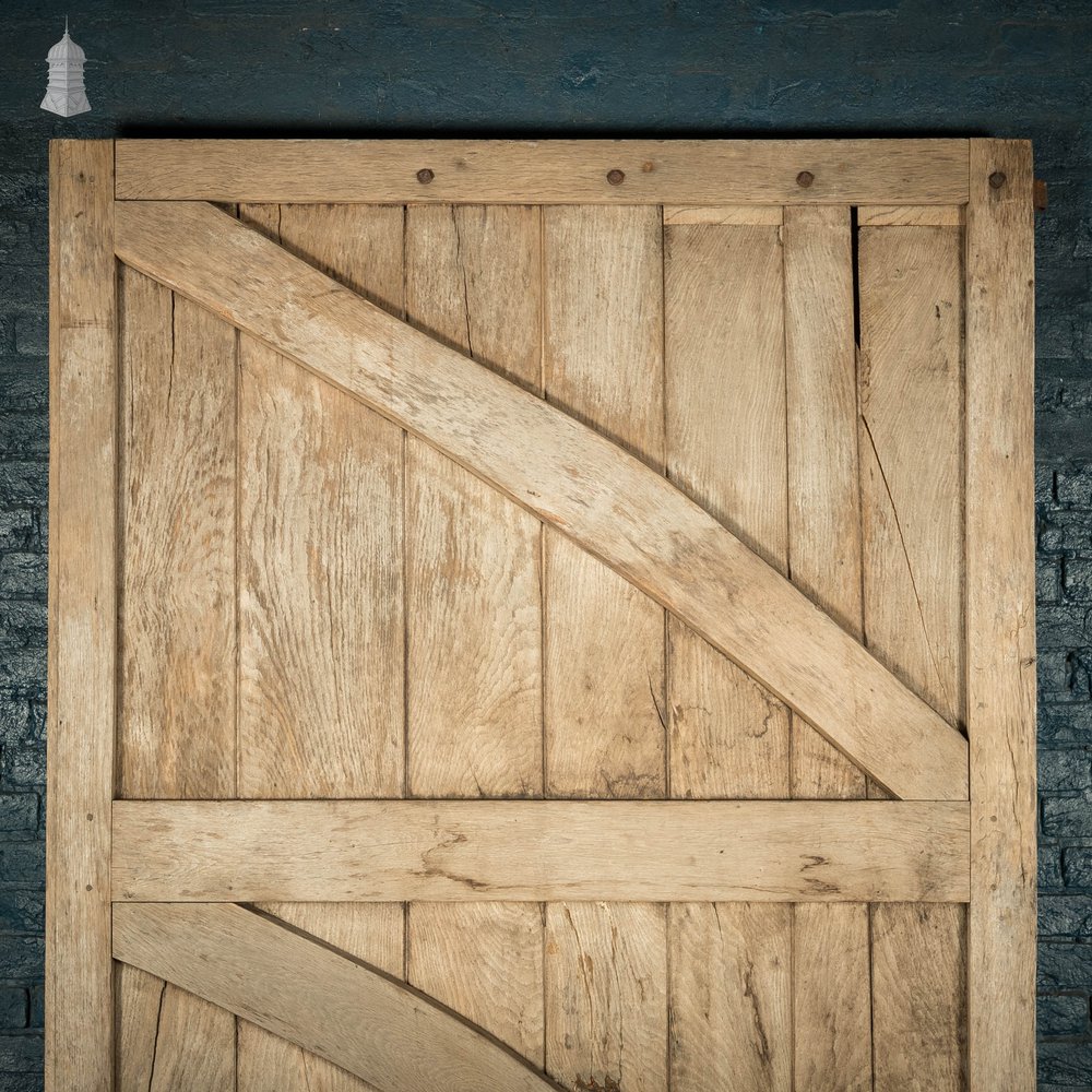 Ledged and Braced Door, Black Painted Oak with Wrought Iron Hinges