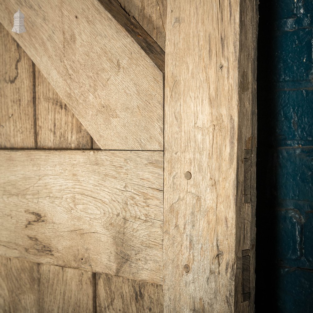 Ledged and Braced Door, Black Painted Oak with Wrought Iron Hinges