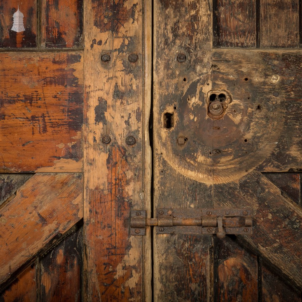 Framed Arch Top Doors, Set of Oak Braced Vertical Plank Doors