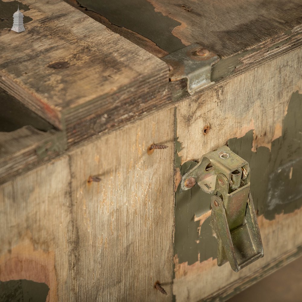 Military Shipping Crates, Pair of Green Painted Wooden Aircraft Part Shipping Boxes Reclaimed from a Norfolk RAF Base