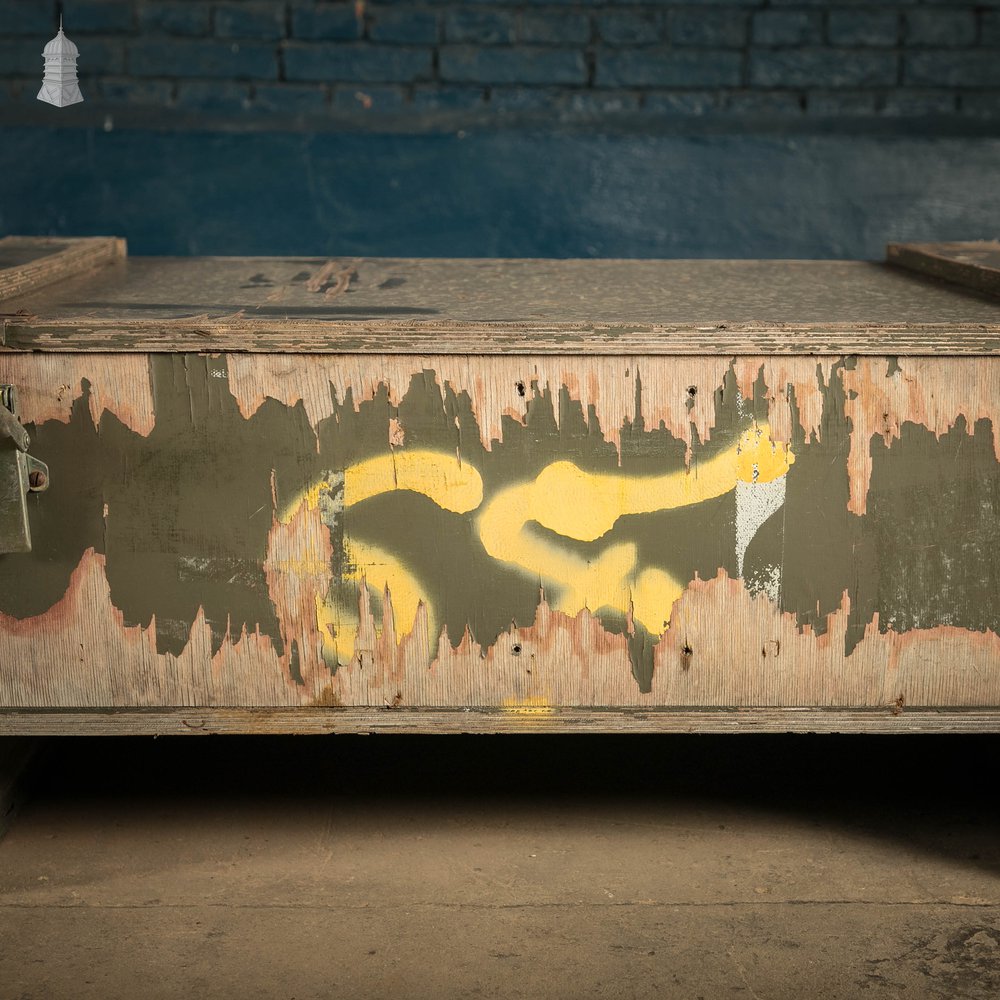 Military Shipping Crates, Pair of Green Painted Wooden Aircraft Part Shipping Boxes Reclaimed from a Norfolk RAF Base