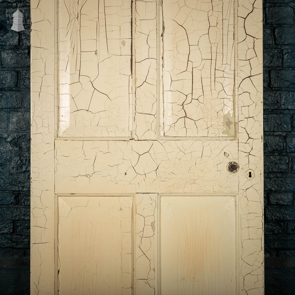 Pine Panelled Door, 4 Panel Cracked White Paint Finish