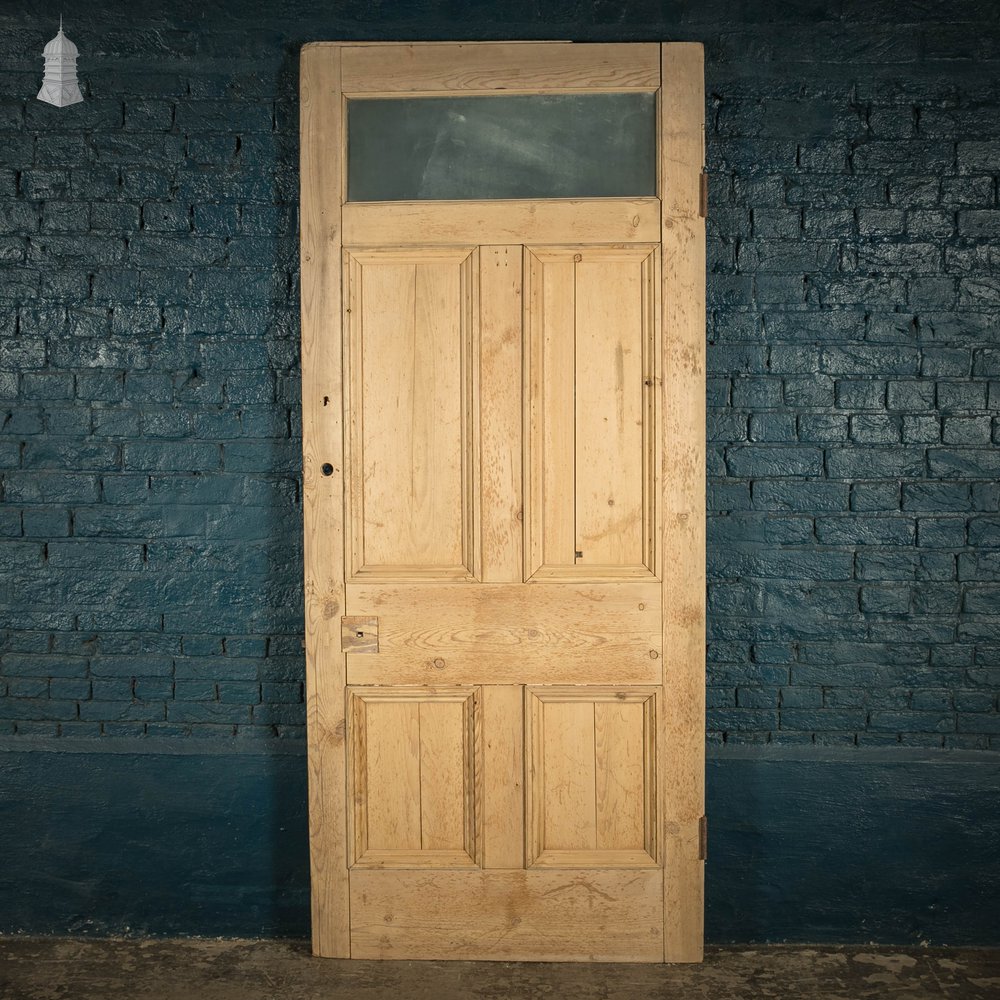 Glazed Pine Door, Moulded Panelled Door with Glazed Top Panel