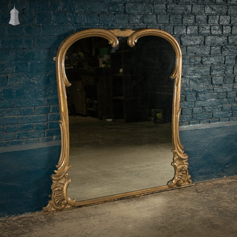 Large Overmantel Mirror, Gold Painted Hardwood