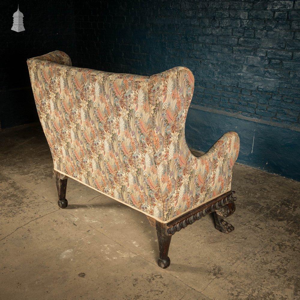 Wingback Love Seat, Carved Mahogany Base with Lion Paw Feet