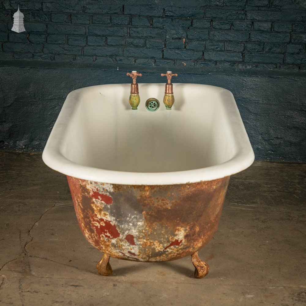 Roll Top Bath, Cast Iron on Legs with Taps