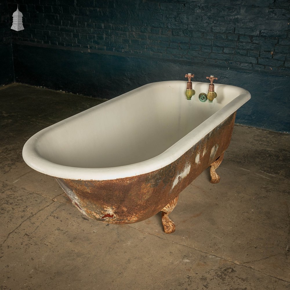 Roll Top Bath, Cast Iron on Legs with Taps