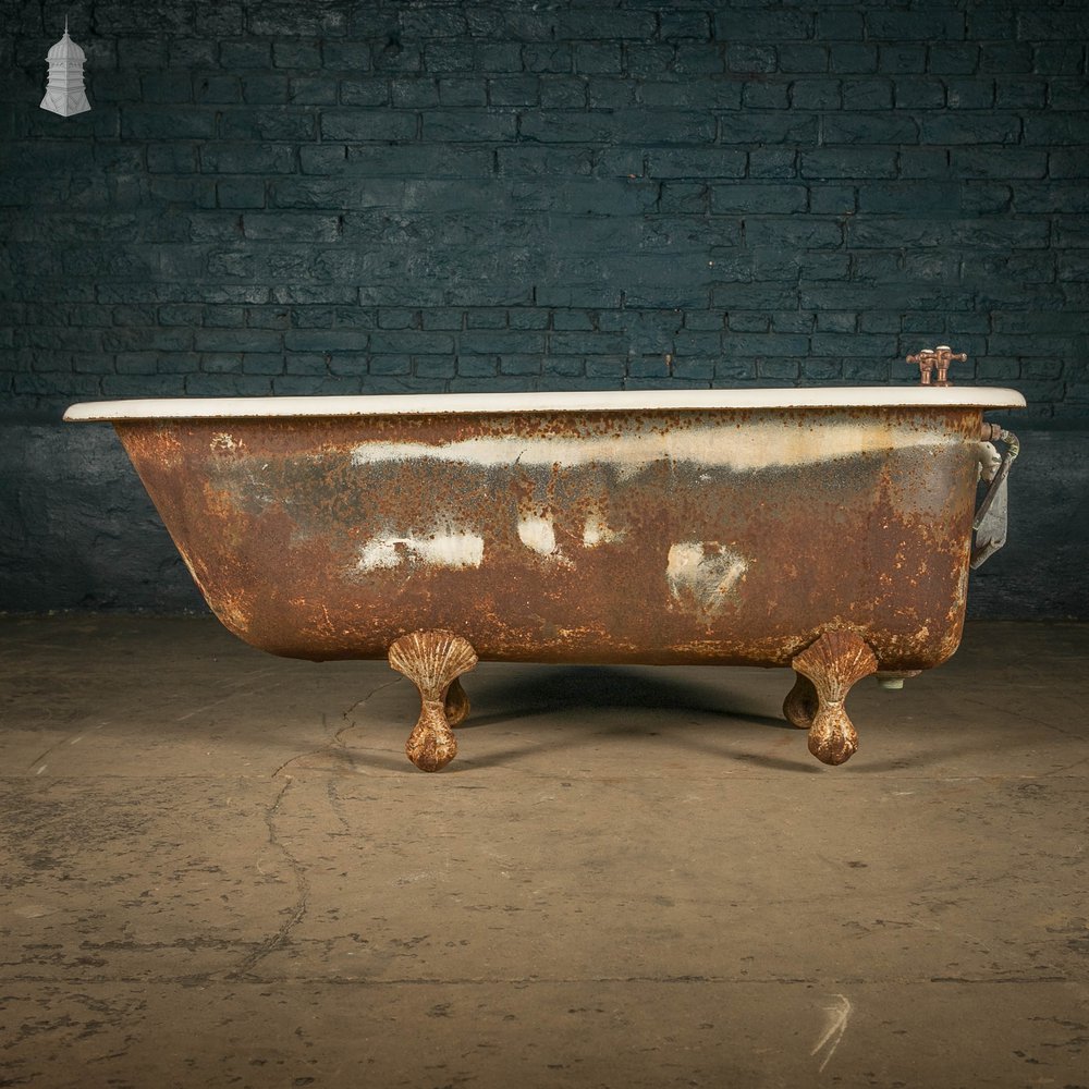 Roll Top Bath, Cast Iron on Legs with Taps