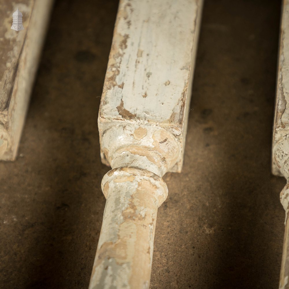 Turned Banister Spindles, 19th C Pine, White Distressed Paint Finish Batch of 15