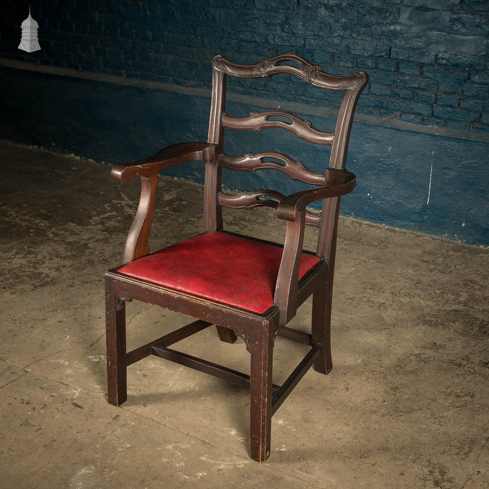 Chippendale Style Chair, Carved Hardwood with Leather Seat Cushion