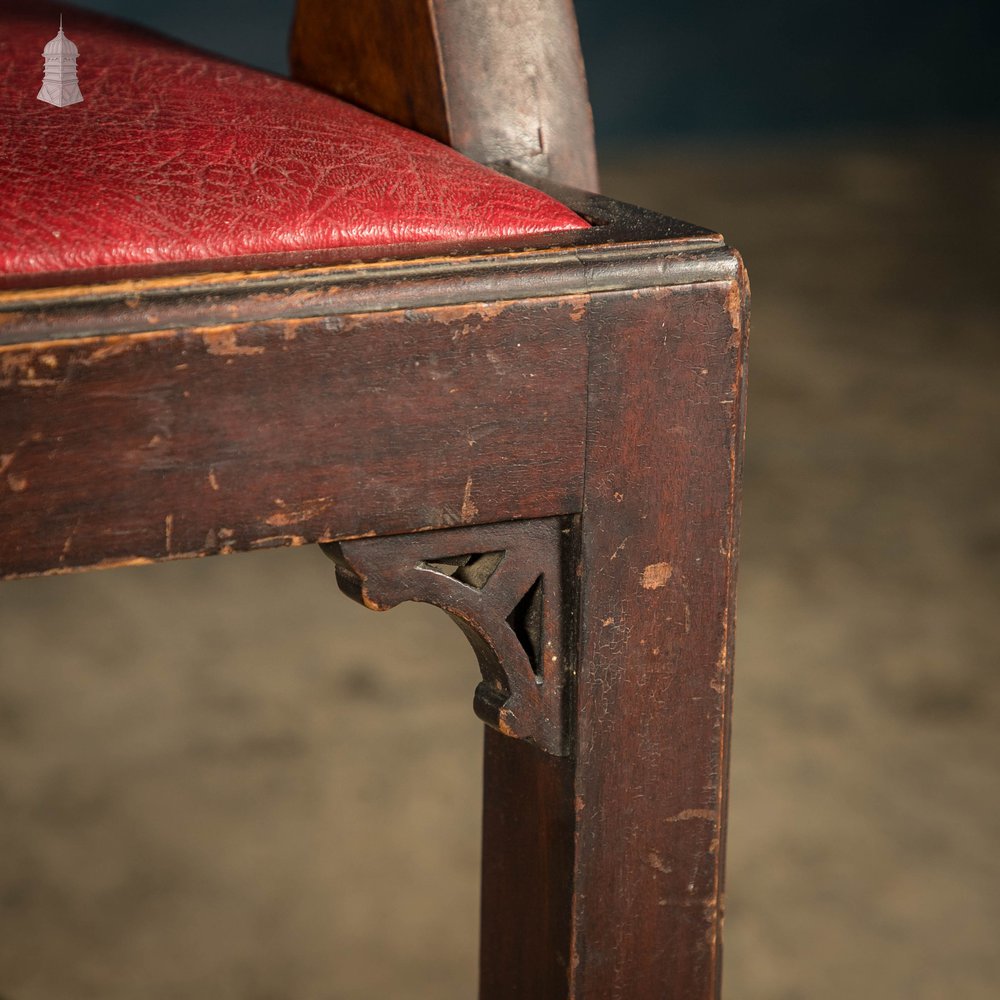 Chippendale Style Chair, Carved Hardwood with Leather Seat Cushion