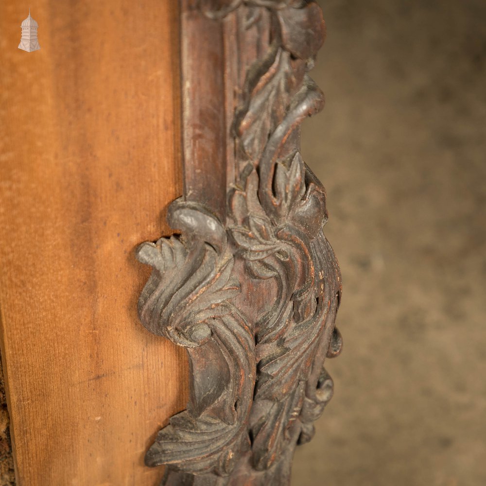 Carved French Fire Screen, Crewel Work Tapestry, 18th C Carved Oak Frame