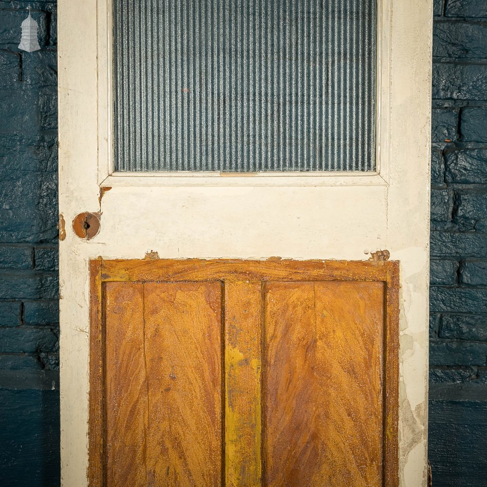 Half Glazed Door, White Painted Pine with ‘Reeded’ Style Textured Glass