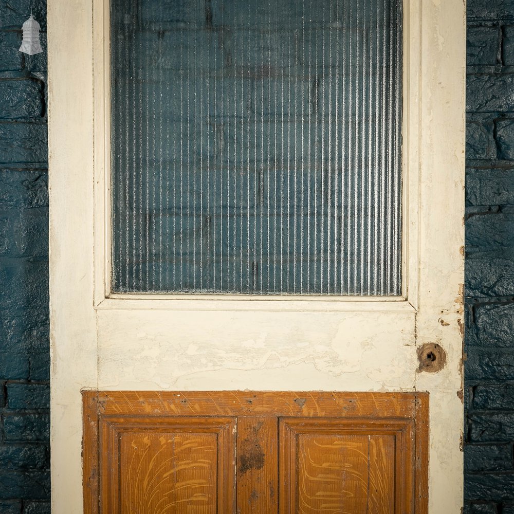 Half Glazed Door, White Painted Pine with ‘Reeded’ Style Textured Glass