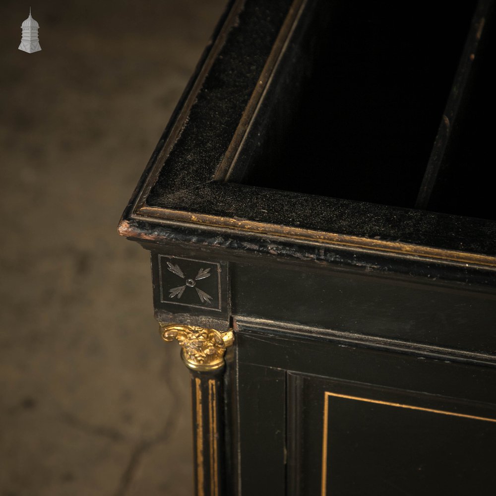 Victorian Canterbury Sheet Music Rack, Ebonised Hardwood with Gold Column Details