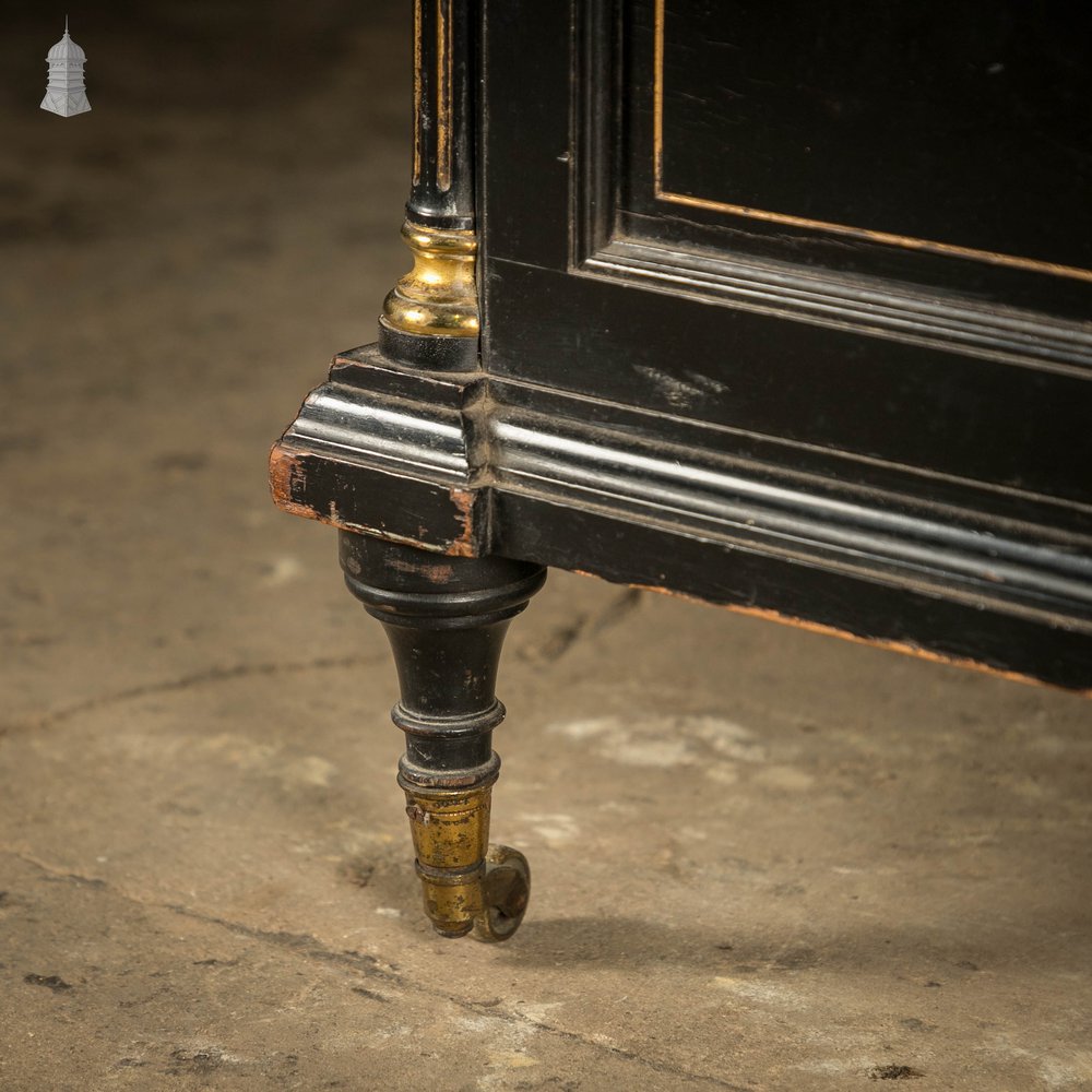 Victorian Canterbury Sheet Music Rack, Ebonised Hardwood with Gold Column Details