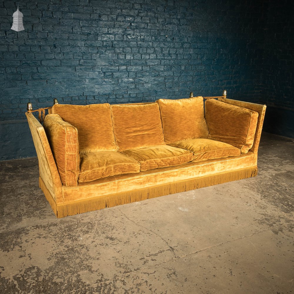 Antique Knole Sofa, 3-Seater Tie Corner Settee, Yellow