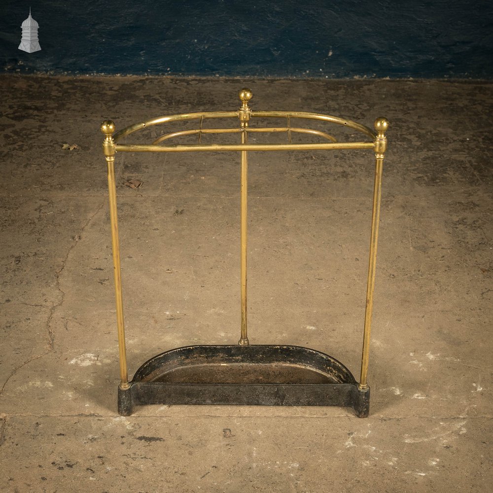 Walking Stick Stand, Demi Lune Stick or Umbrella Stand, Brass with Cast Iron Base