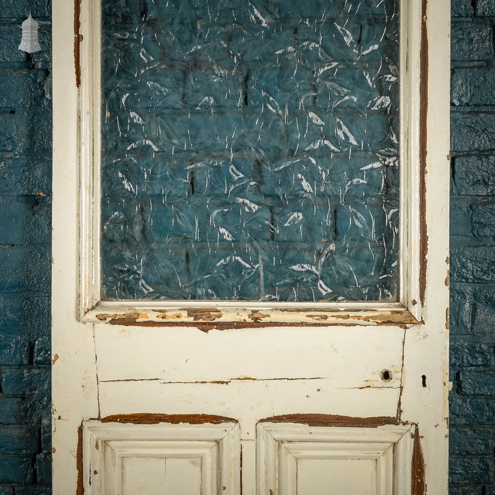 Half Glazed Door, White Painted Pine with Textured Glass