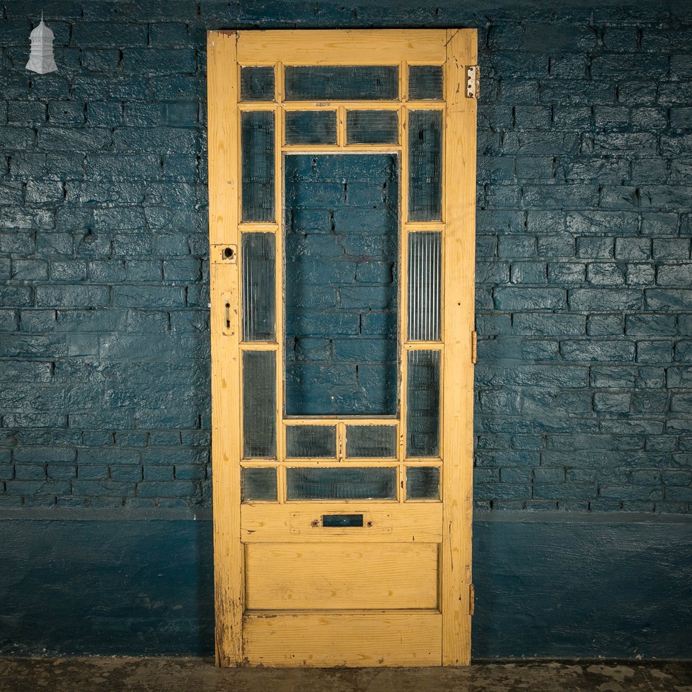 Half Glazed Door, Pine, Fitted with ‘Reeded’ Style Textured Glass