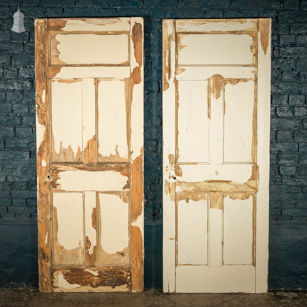 Pine Panelled Doors, Pair, White Distressed Painted