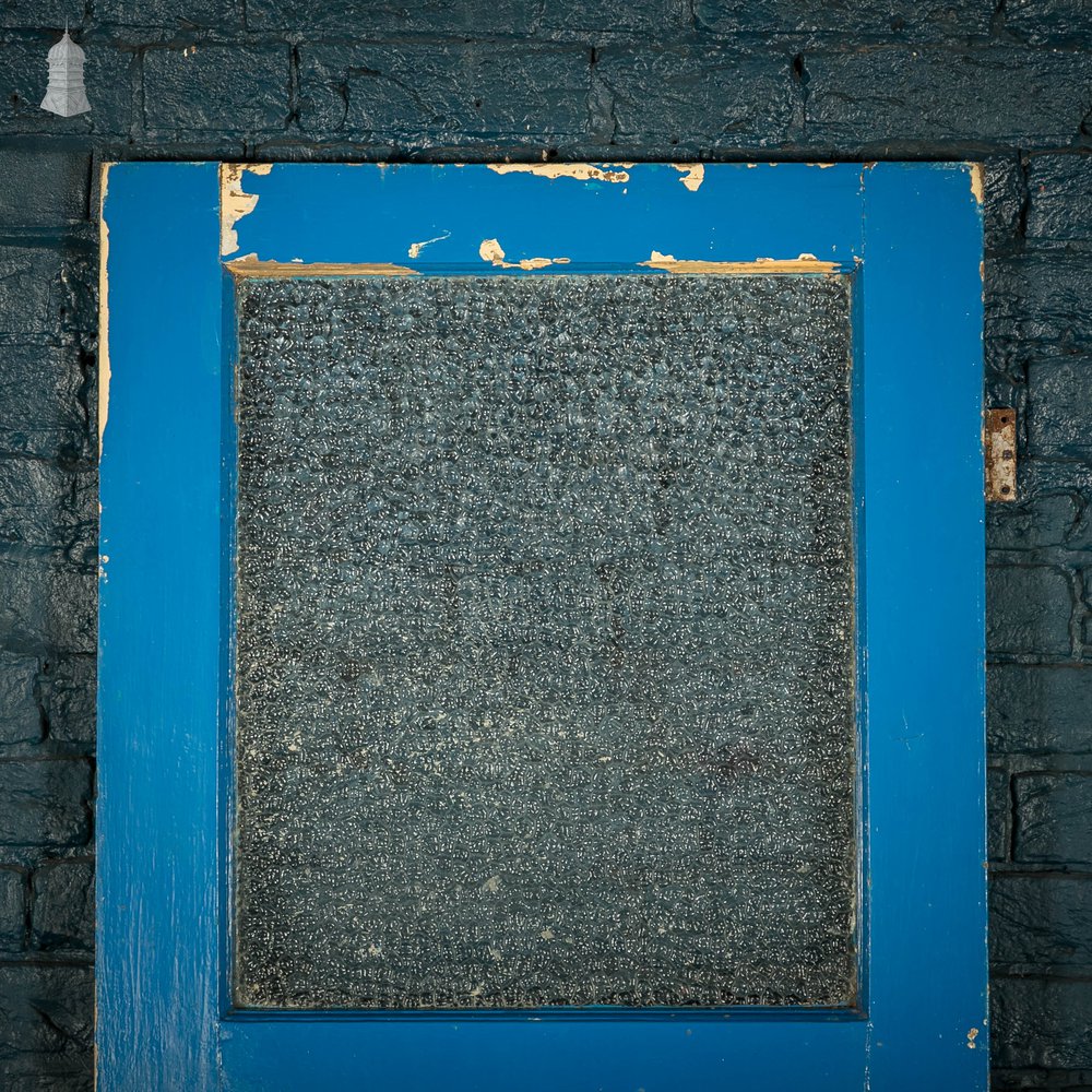 Half Glazed Door, Blue Painted Pine Fitted with ‘Arctic’ Style Textured Glass