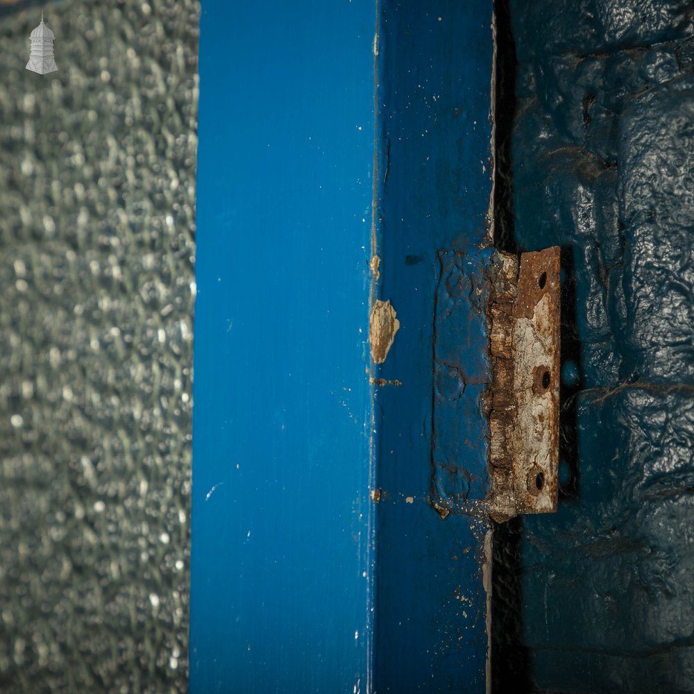 Half Glazed Door, Blue Painted Pine Fitted with ‘Arctic’ Style Textured Glass